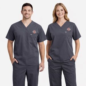 Landau Charcoal Gray Scrub OSU Ohio State University Top Small NWT